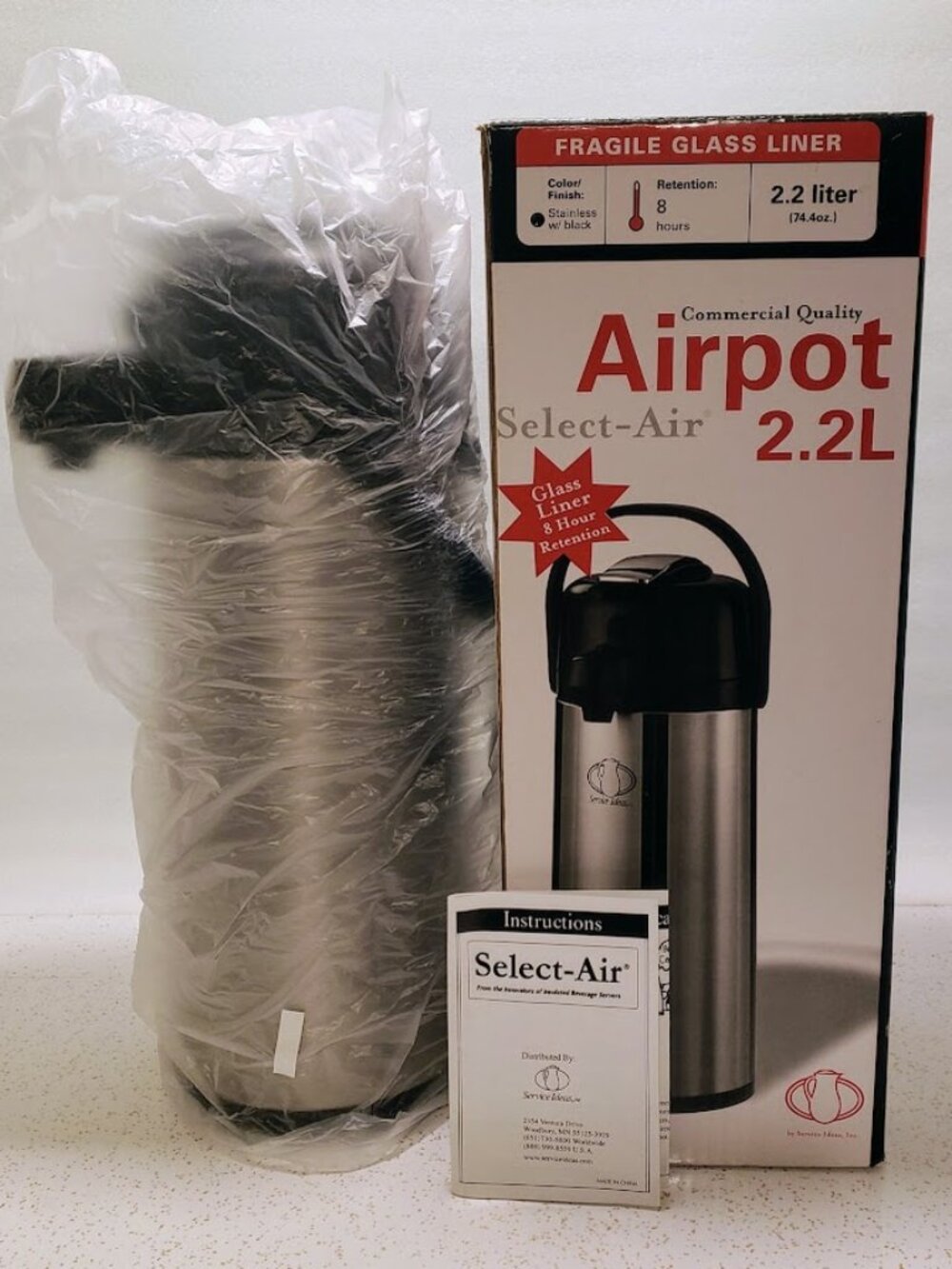 Service Ideas Select-Air 2.2L Commercial Coffee Glass Airpot Open Box